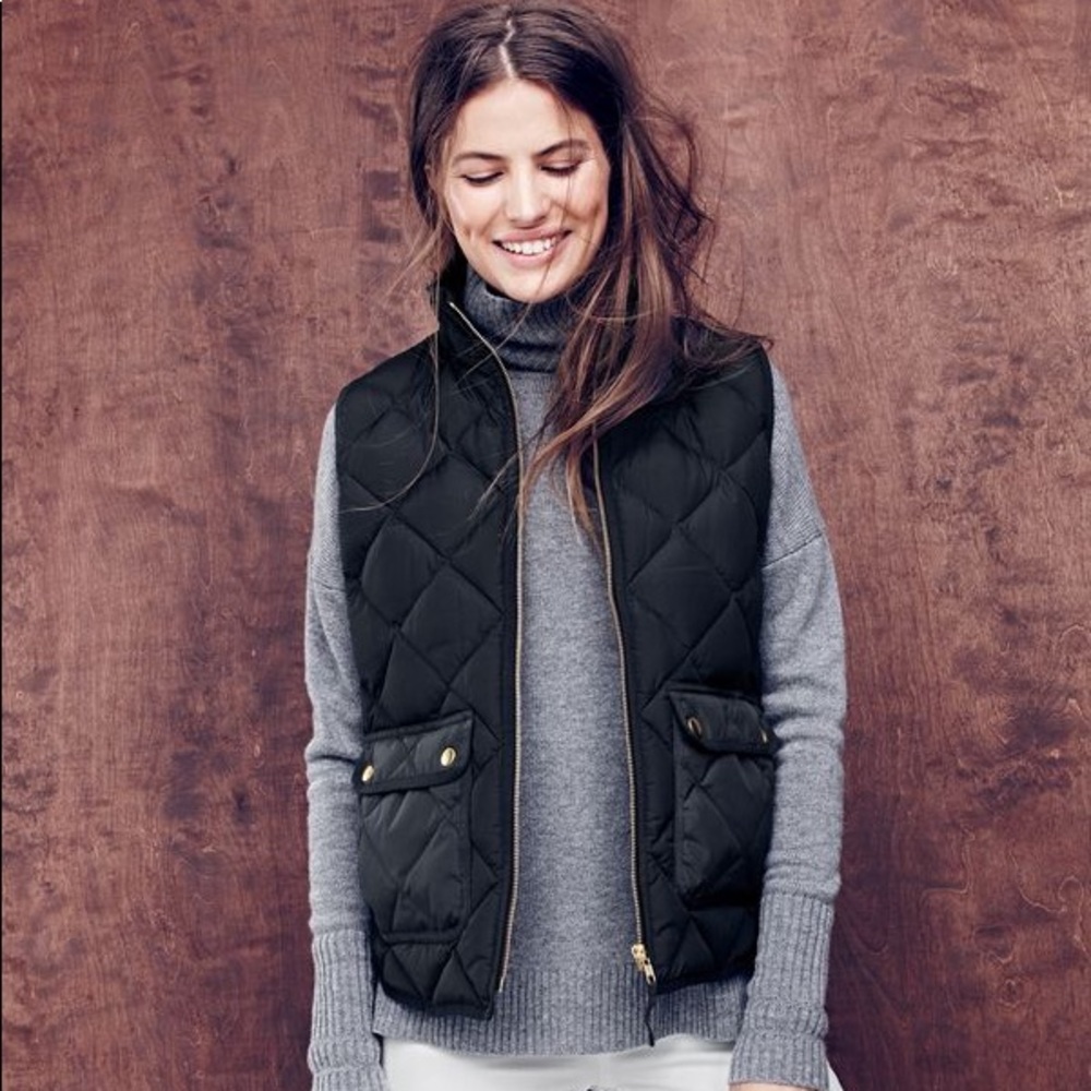 J CREW Black Excursion Quilted Vest Size M